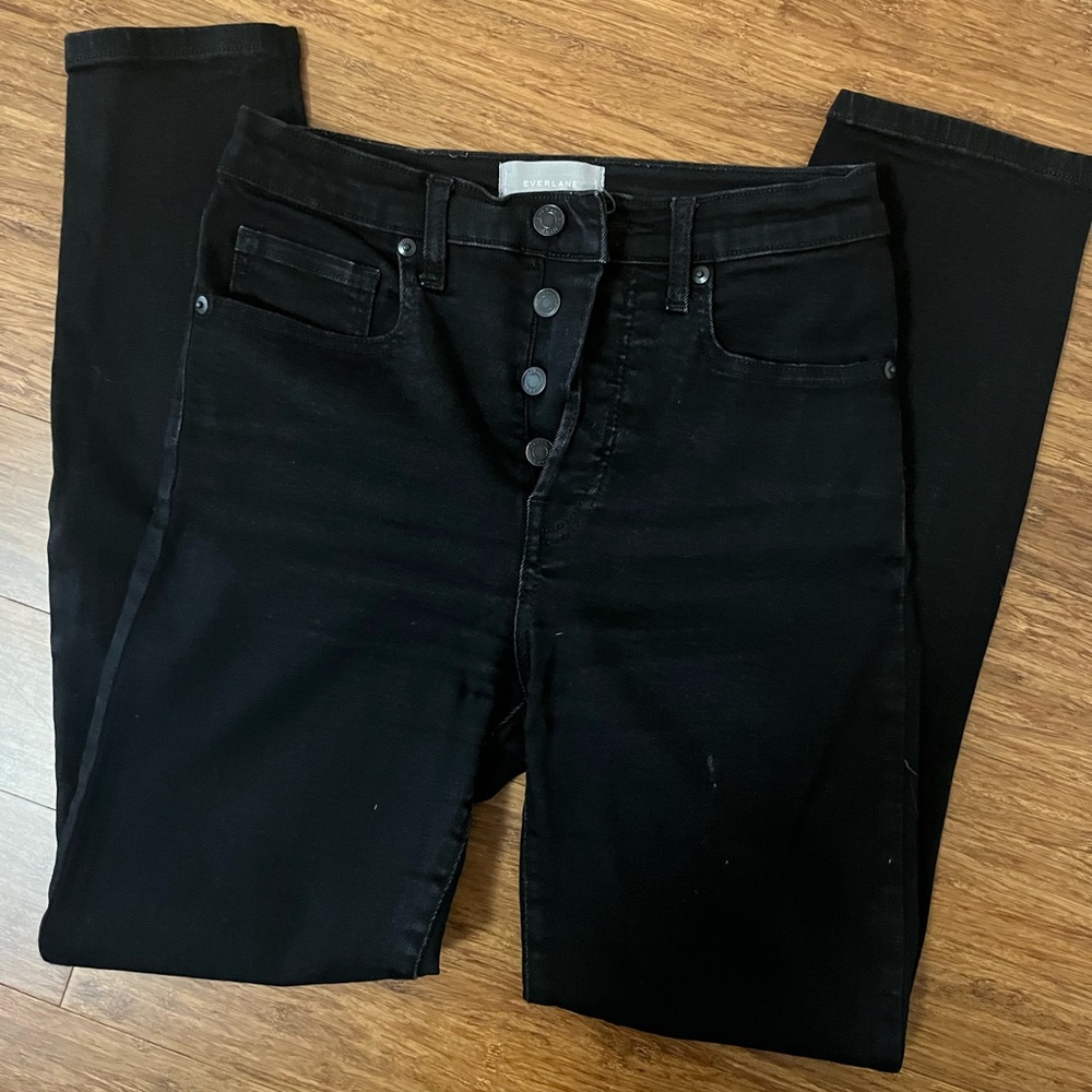 Everlane High Rise Slim Straight Black Skinny Jeans